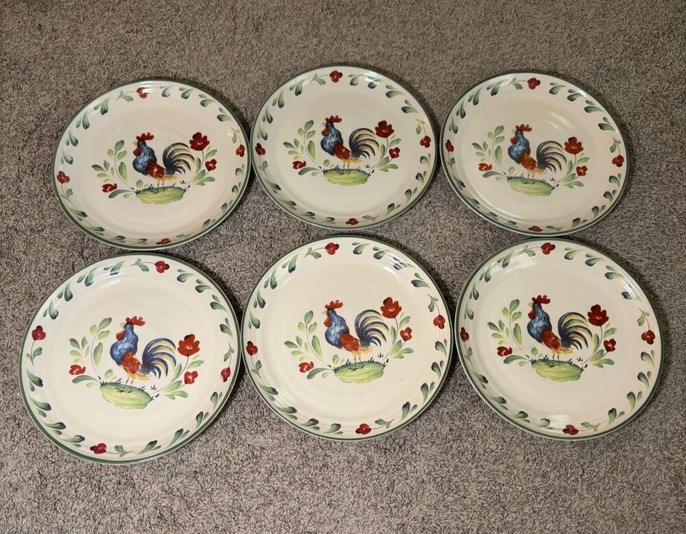 International Tableworks Provence Rooster Dinner Plates 11" Stoneware LOT of 6